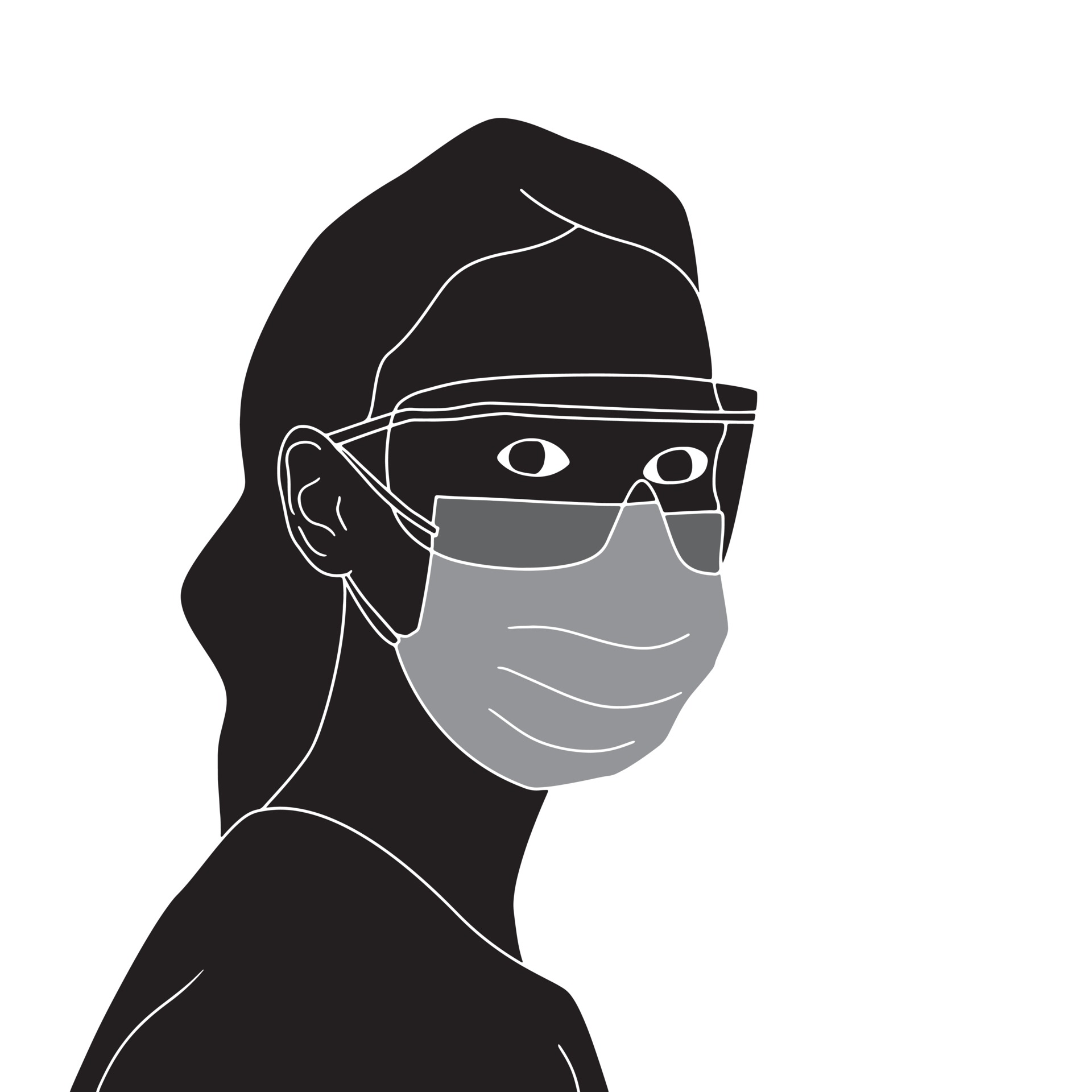 woman in lab glasses and mask silhouette on white background, 3238145