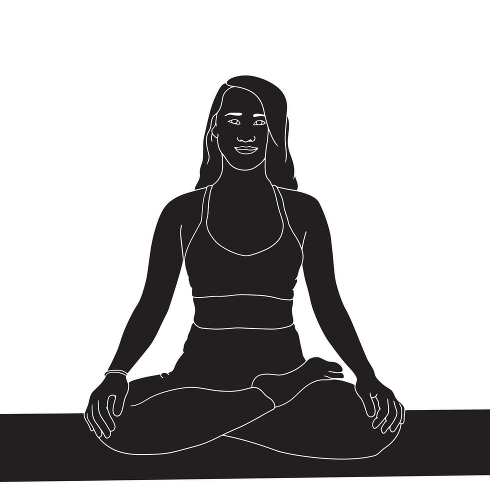 Silhouette - Female in yoga pose, Illustration on white background. vector