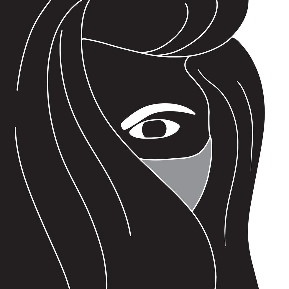 young women in mask abstract artwork silhouette on white background, vector