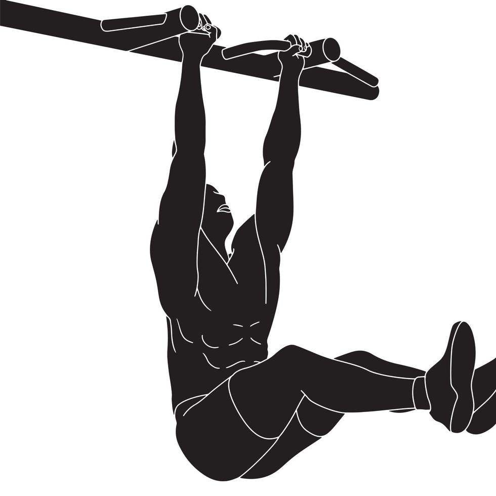 Silhouette - Muscular men exercise in gym Hand drawn Illustration vector