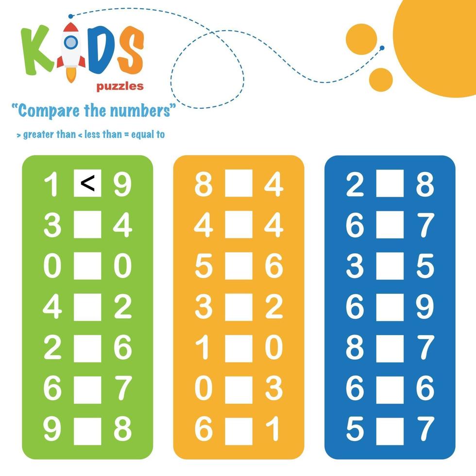 comparación de números hoja de cálculo de matemáticas imprimible vector
