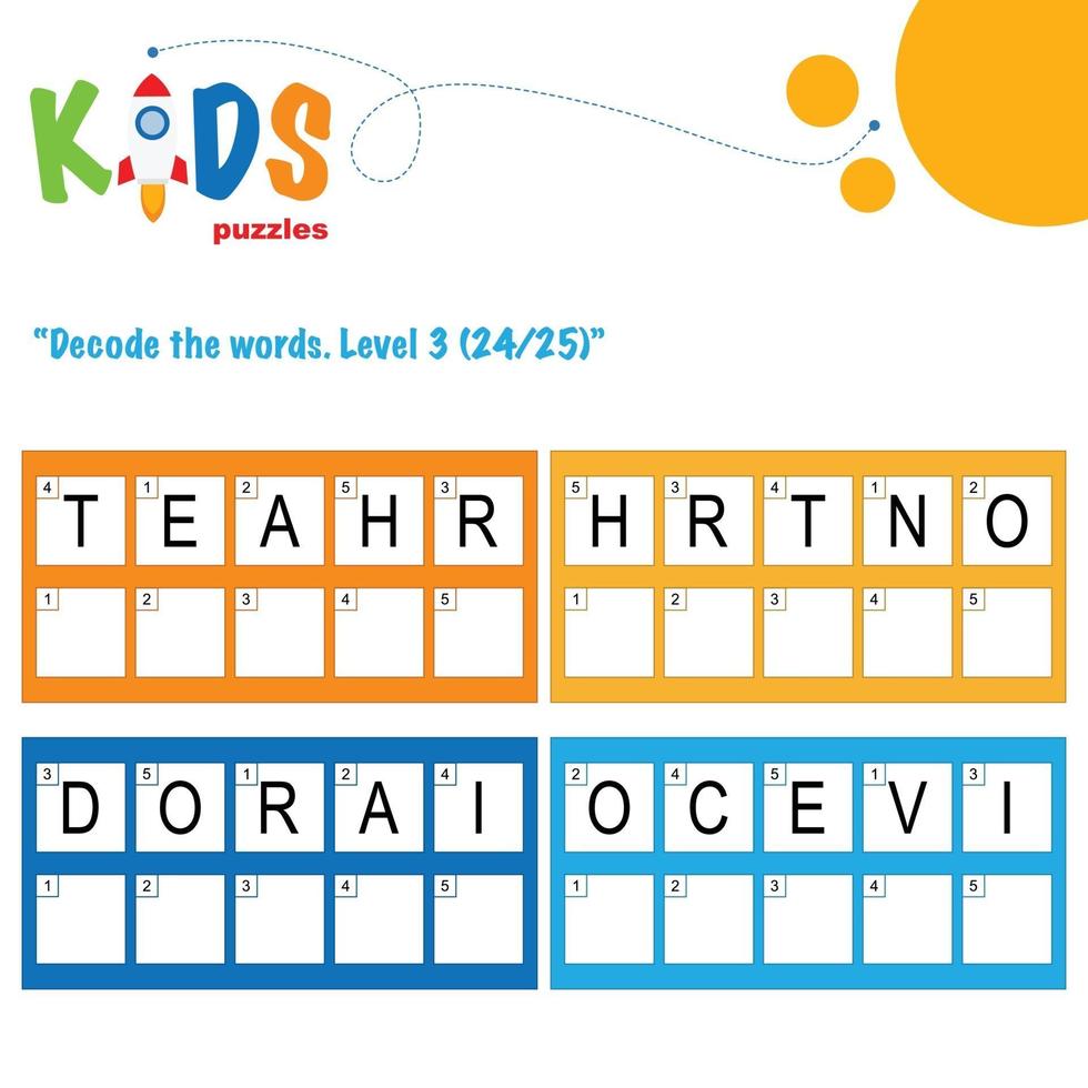 Decode the hidden words. Easy logical printable worksheet for kids vector