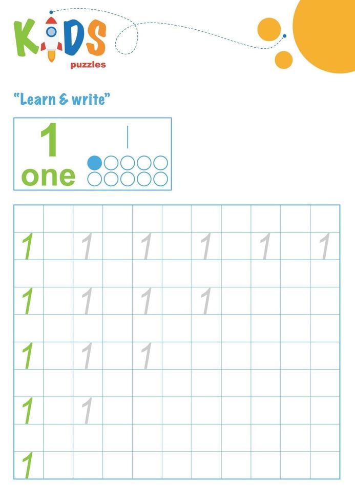 aprender y escribir números. hoja de trabajo de matemáticas imprimible vector