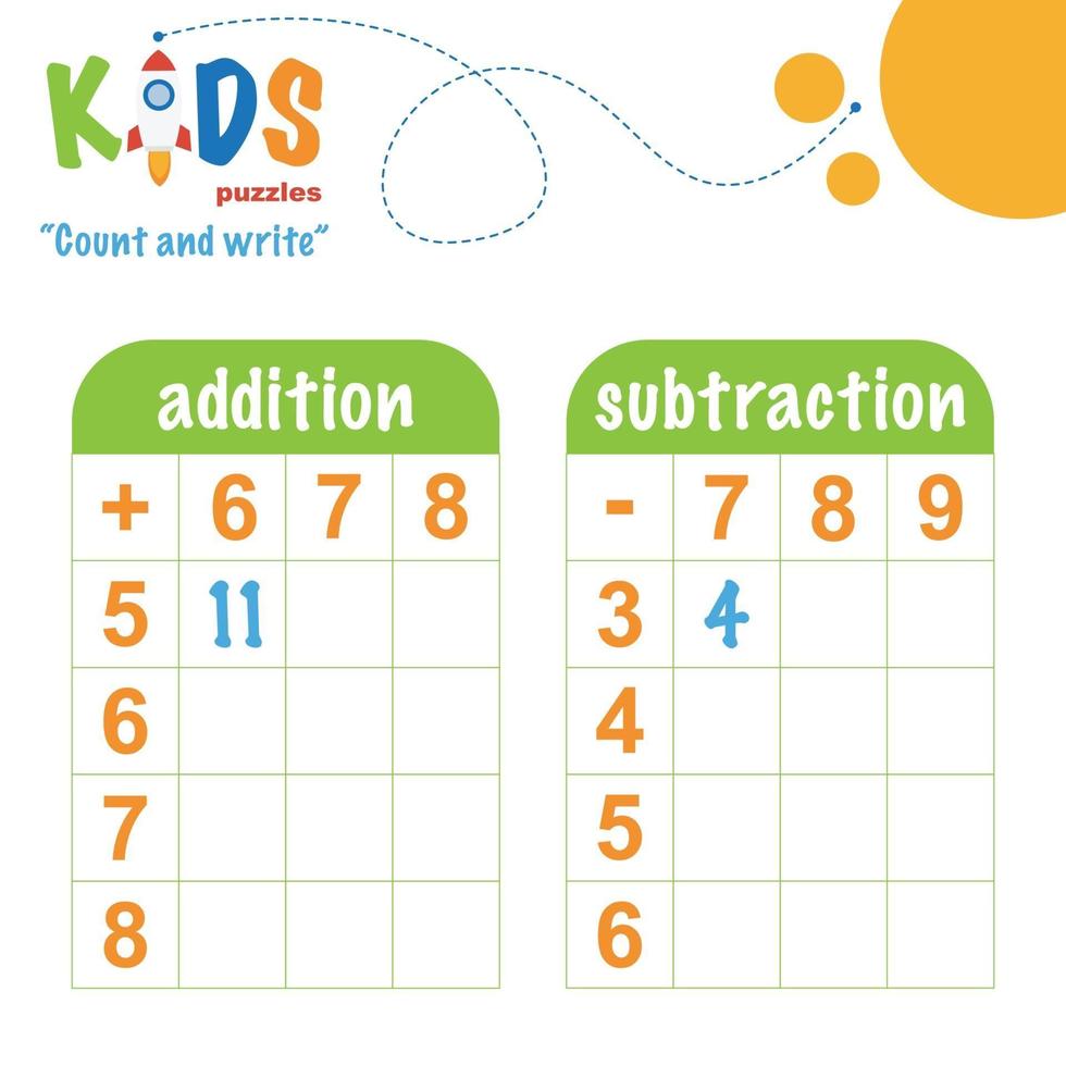 Count and write, printable math worksheet vector