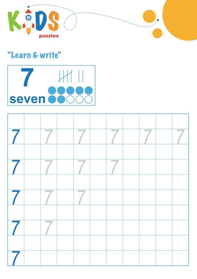 Learn and write numbers. Printable math worksheet vector