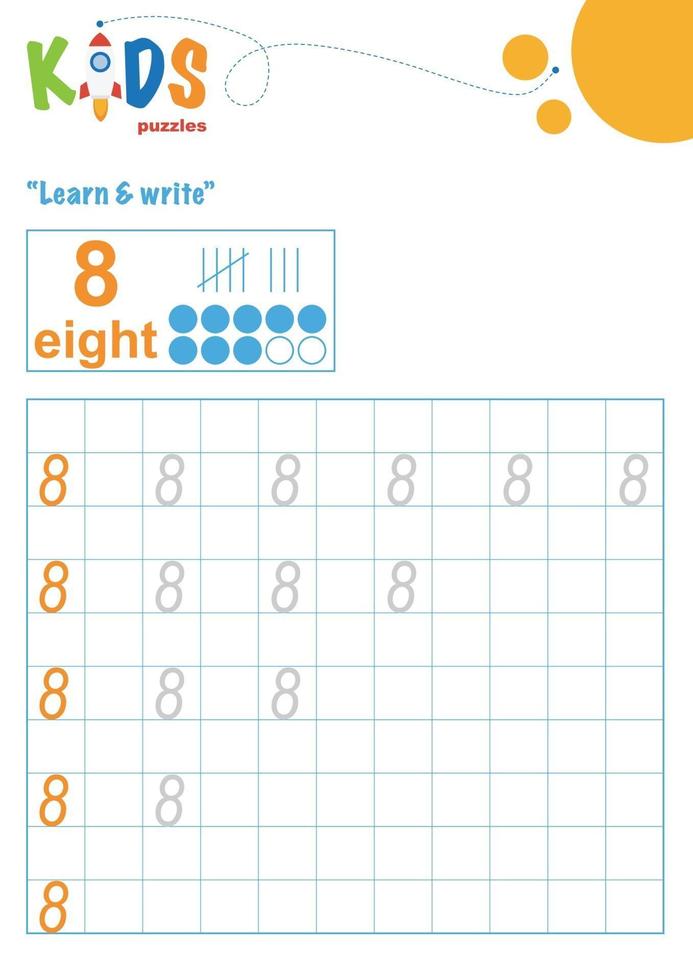 Learn and write numbers. Printable math worksheet vector