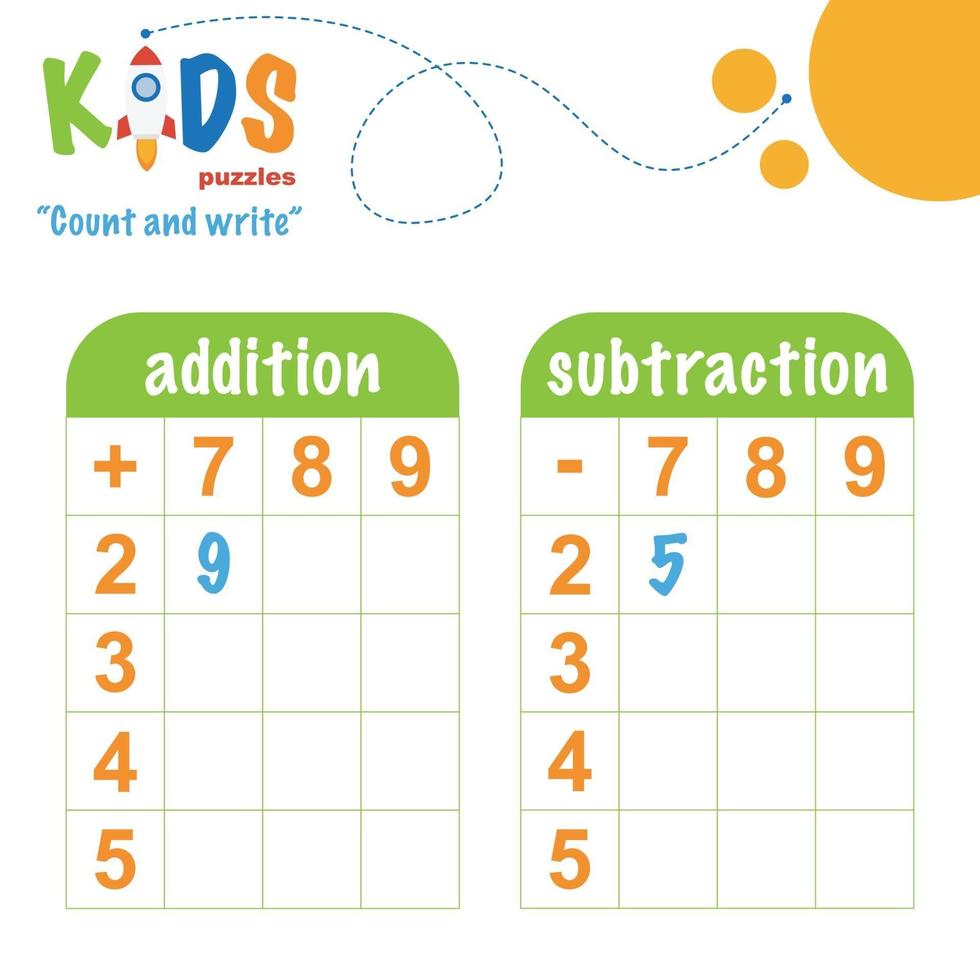 Count and write, printable math worksheet vector