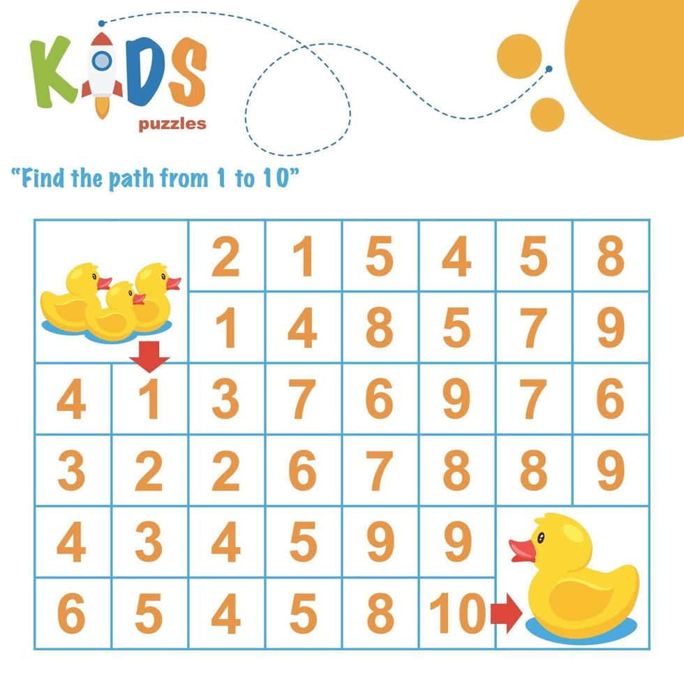 Printable number maze. Find the path from 1 to 10. vector
