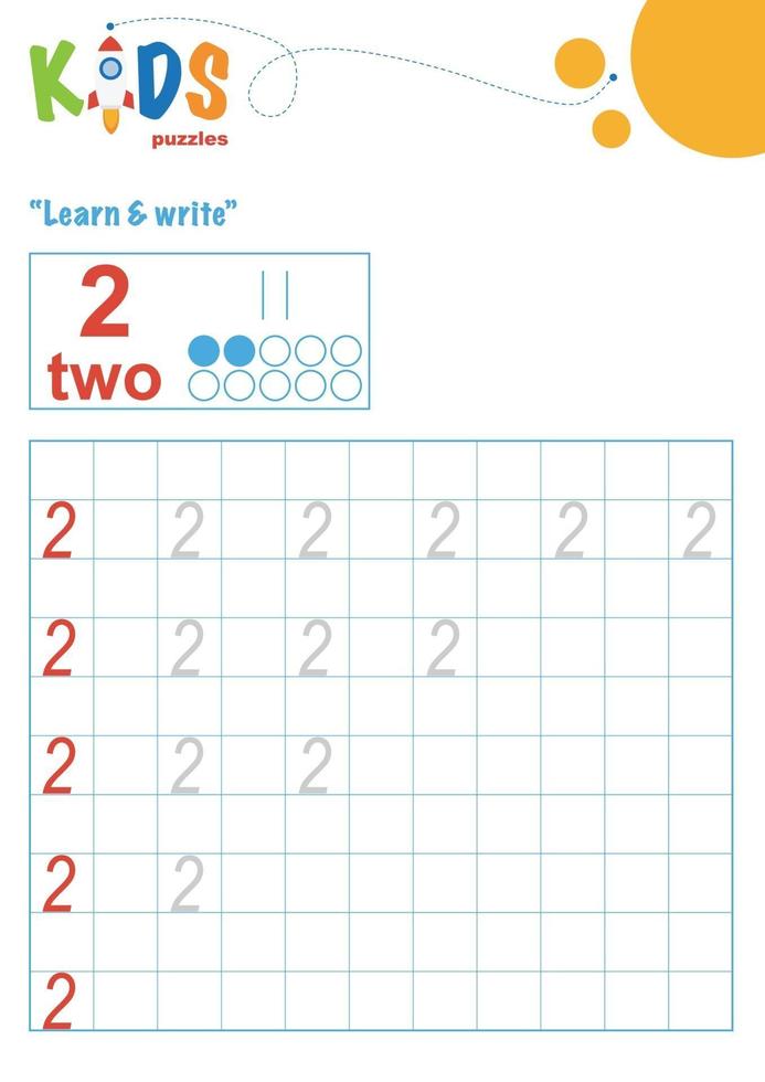 Learn and write numbers. Printable math worksheet vector