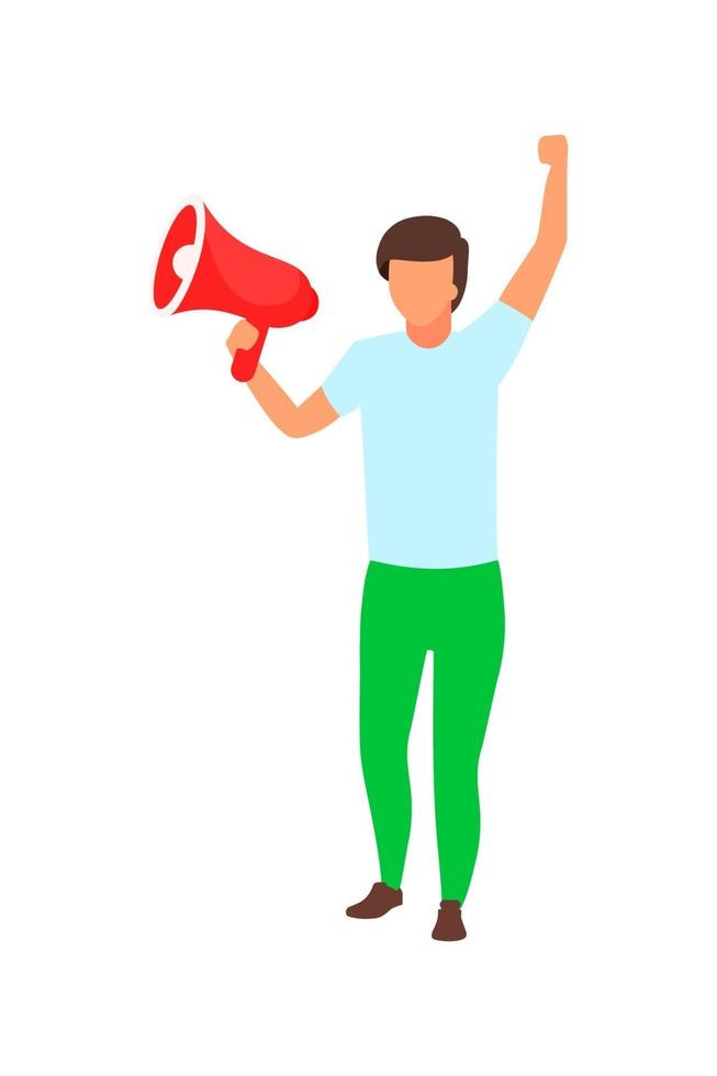 Male activist with loudspeaker semi flat color vector character