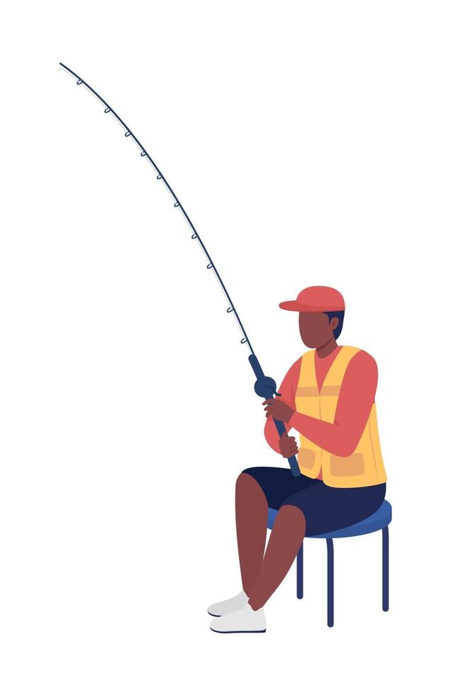 Young man with fishing pole semi flat color vector character