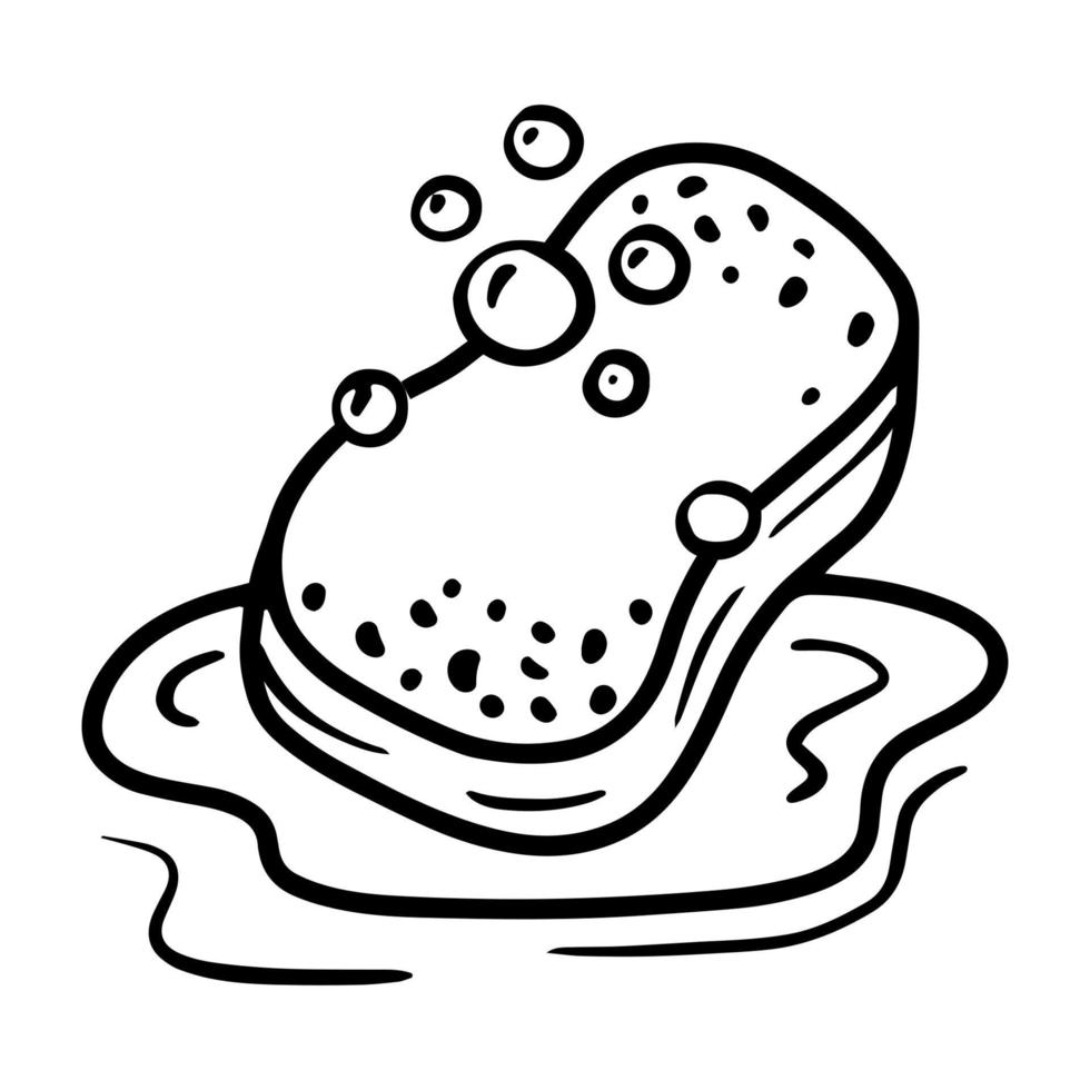 Linear icon of sponge for washing dishes with foam and bubbles vector
