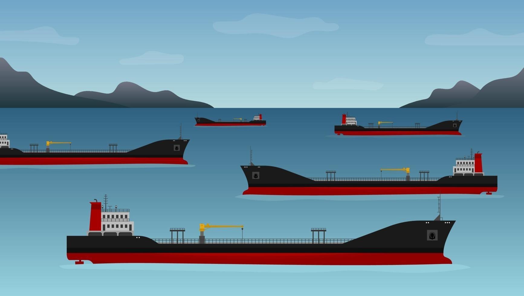 Five oil tankers float off the coast of California vector