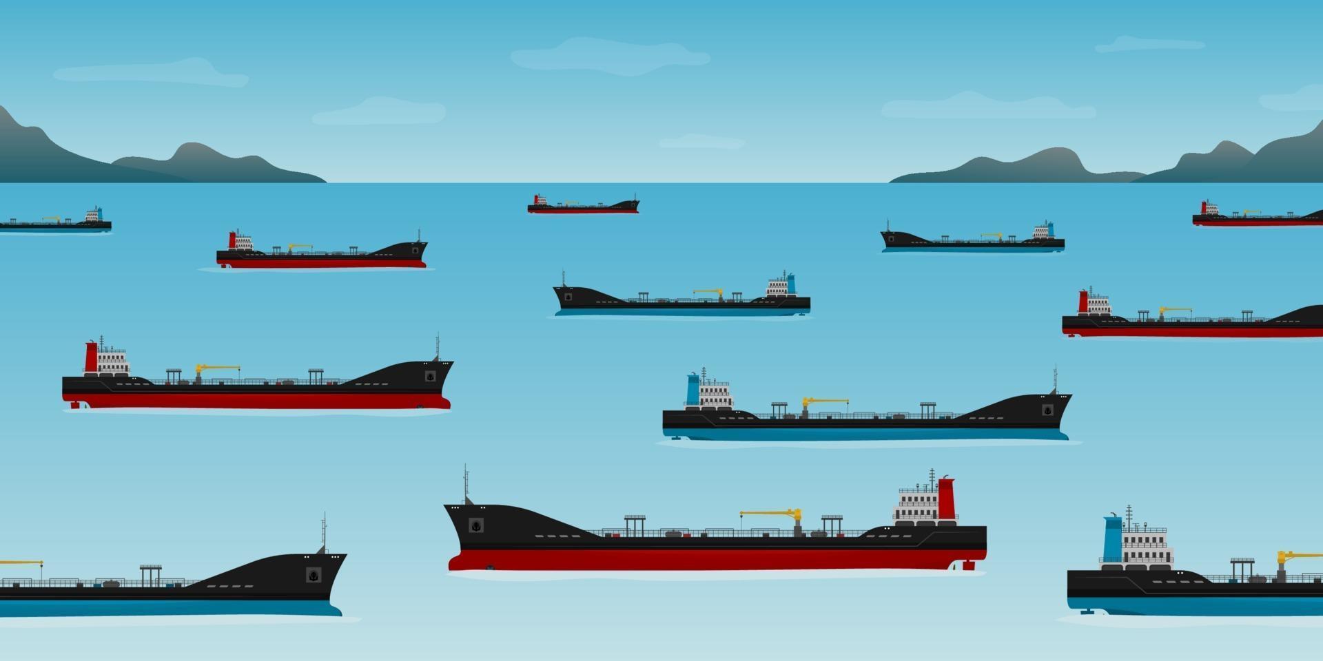 Oil tankers float off the coast of California vector