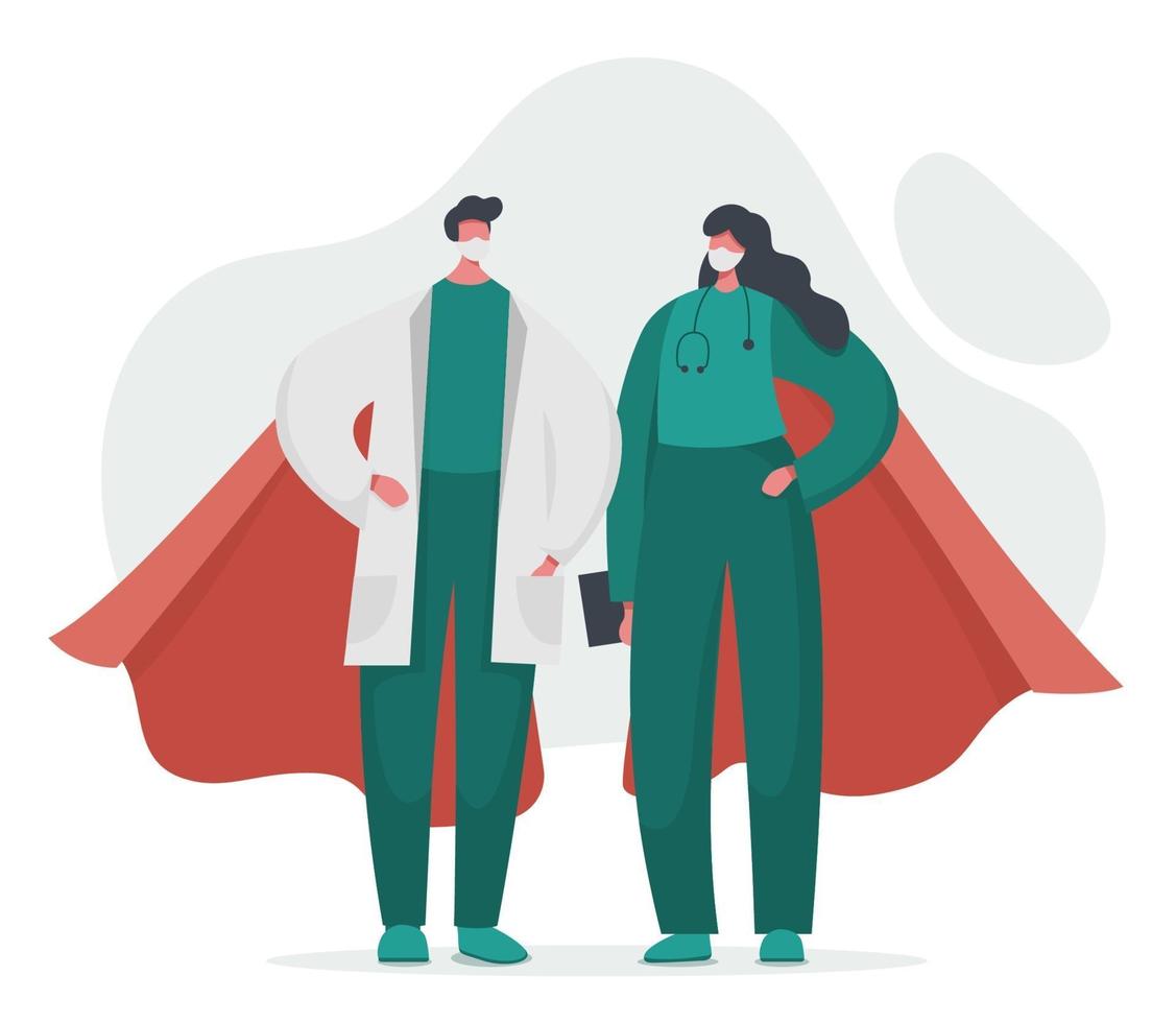 A doctor and a nurse are superheroes with capes vector