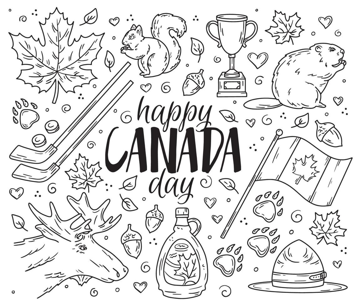 feliz día nacional de canadá, un conjunto de iconos lineales tradicionales vector