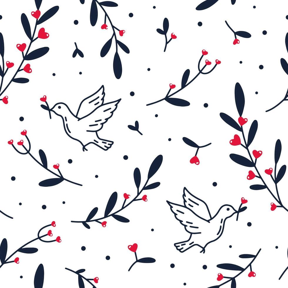 Vector seamless pattern of pigeon with flowers