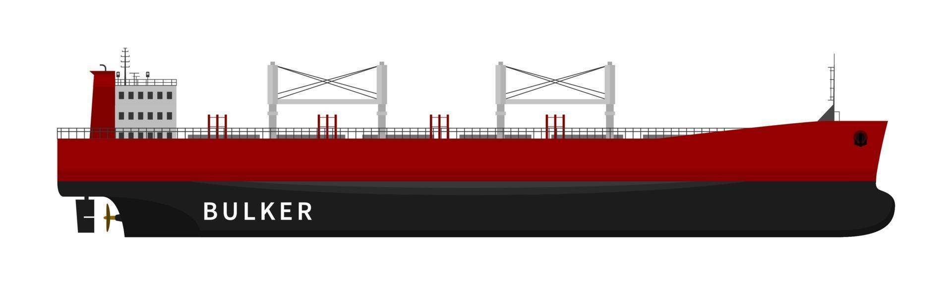 Buque de carga Bulker rojo sobre fondo blanco. vector