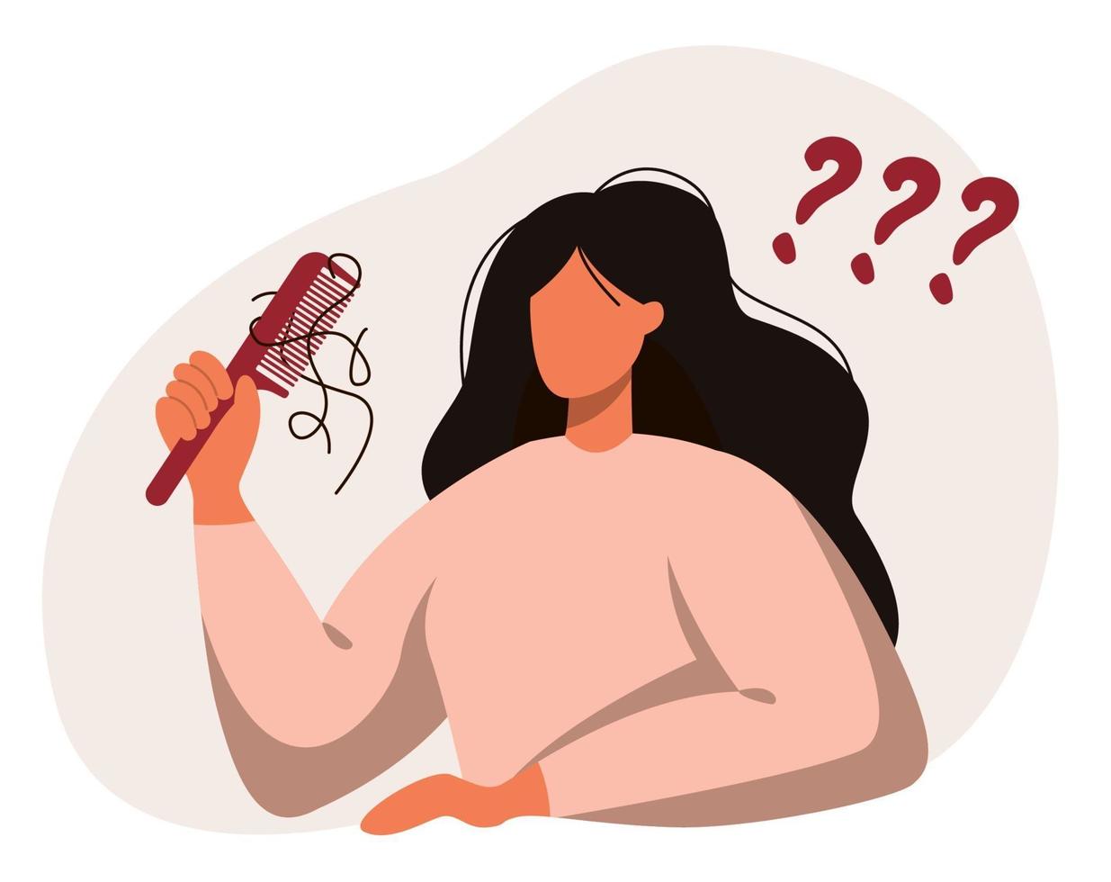 Female character with a comb loses hair. vector