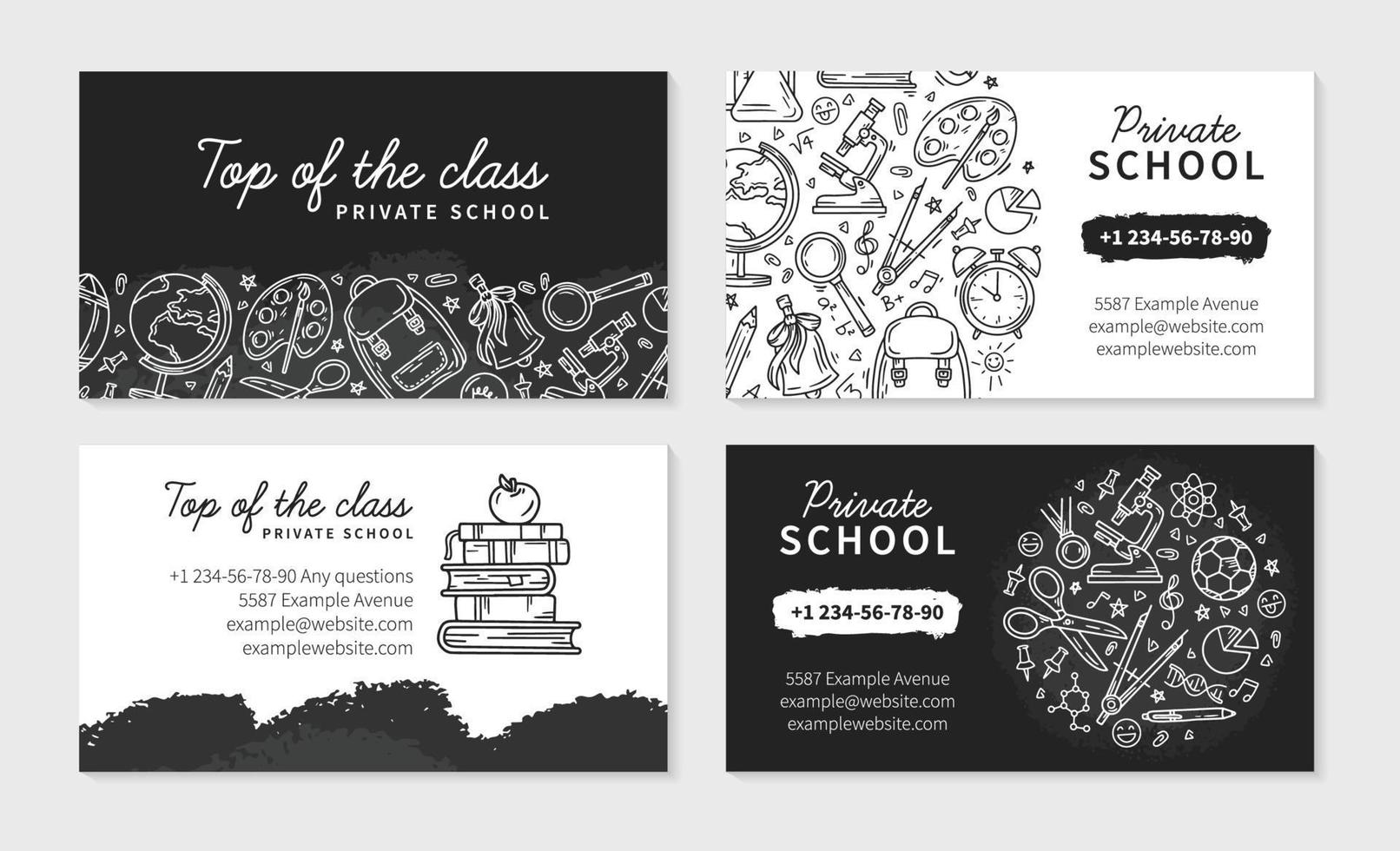 Private school business card template with icons vector