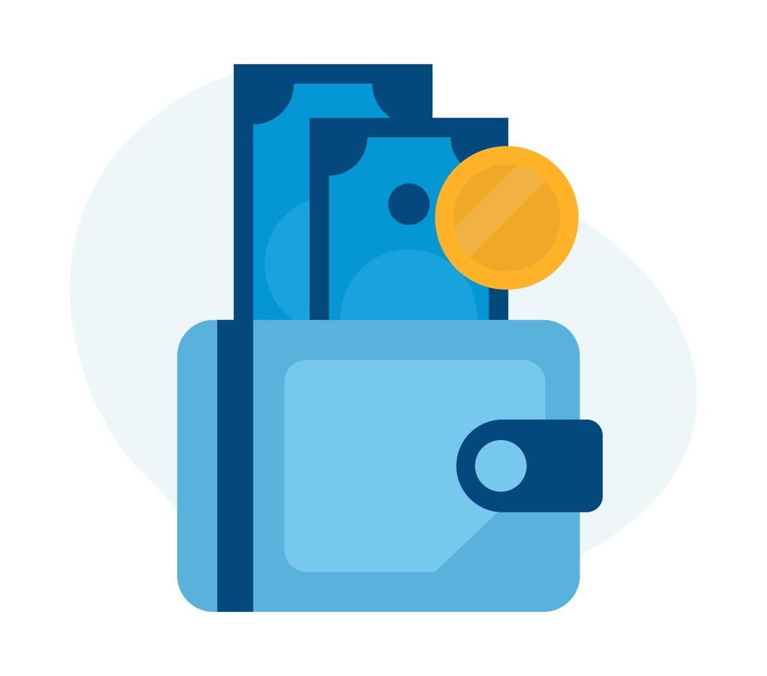 Flat vector blue yellow icon of wallet.