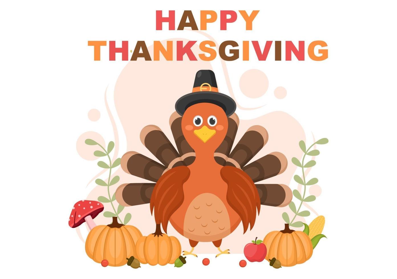 Happy Thanksgiving with Cartoon Turkey Vector Illustration