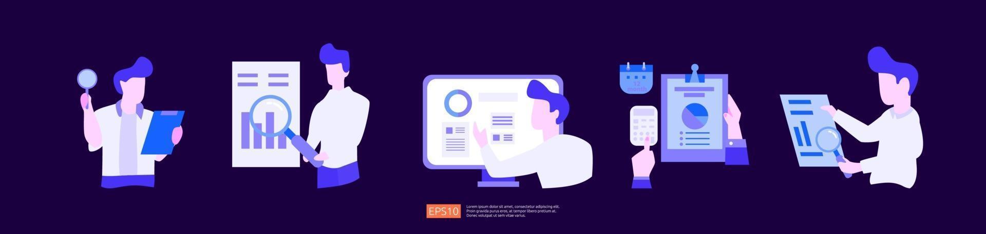 digital analysis concept for business market research set vector
