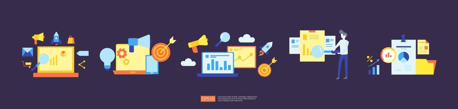 digital marketing strategy concept. Business growth set illustration vector