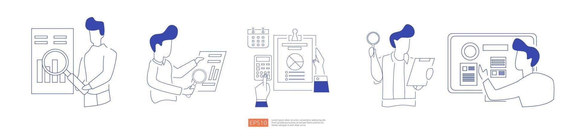 digital analysis concept for business market research set vector