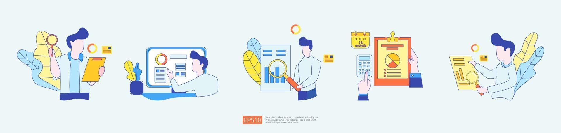 concepto de análisis digital para conjunto de investigación de mercado empresarial vector