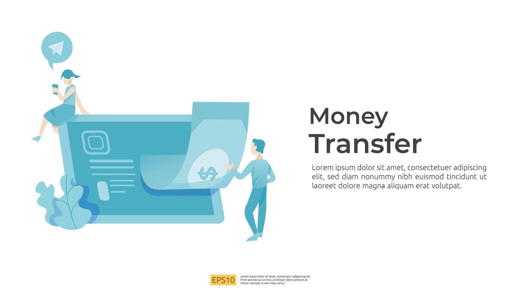 concepto de transferencia de dinero o pago móvil en línea con carácter de personas vector