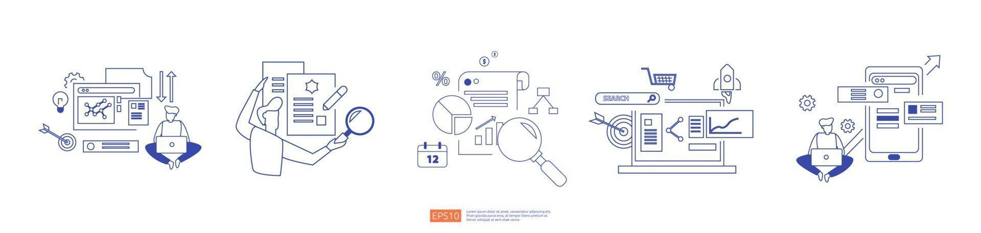 document data report concept for investment analysis set vector