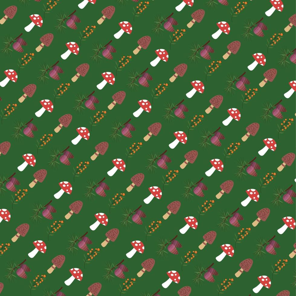 Seamless pattern. Set of colorful wild plants and fungus vector