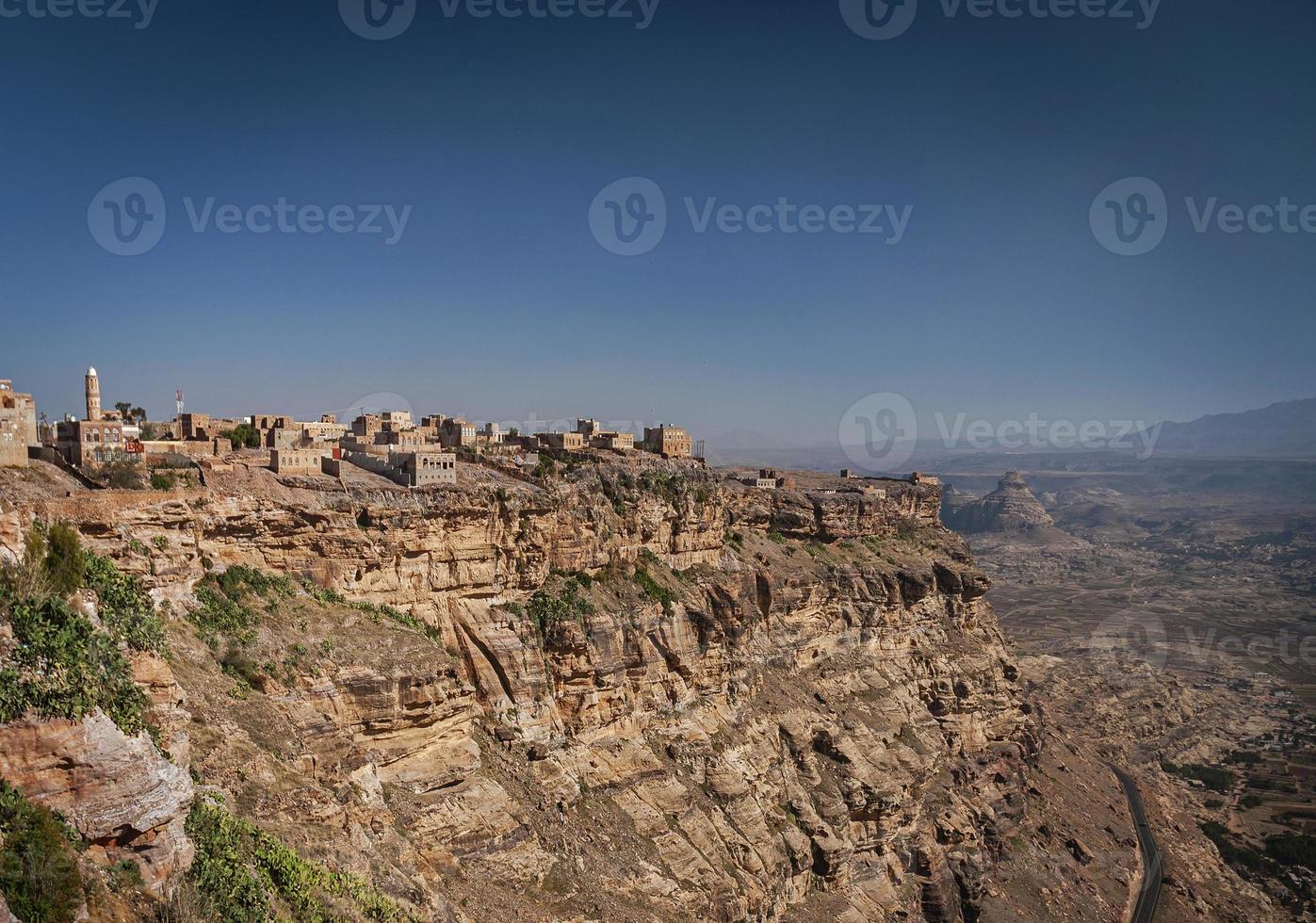 Kawkaban ancient traditional architecture hilltop village in Hartz mountains of Yemen photo