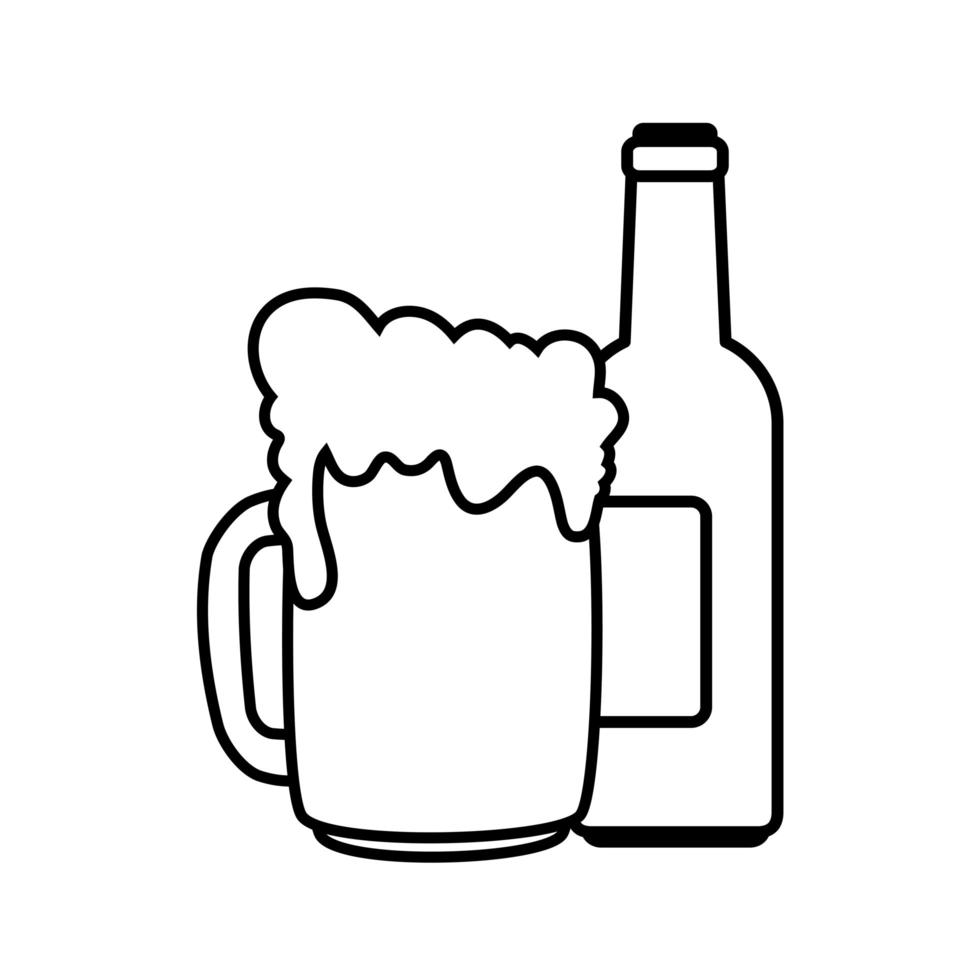 Botella de cerveza aislada y diseño vectorial de taza vector