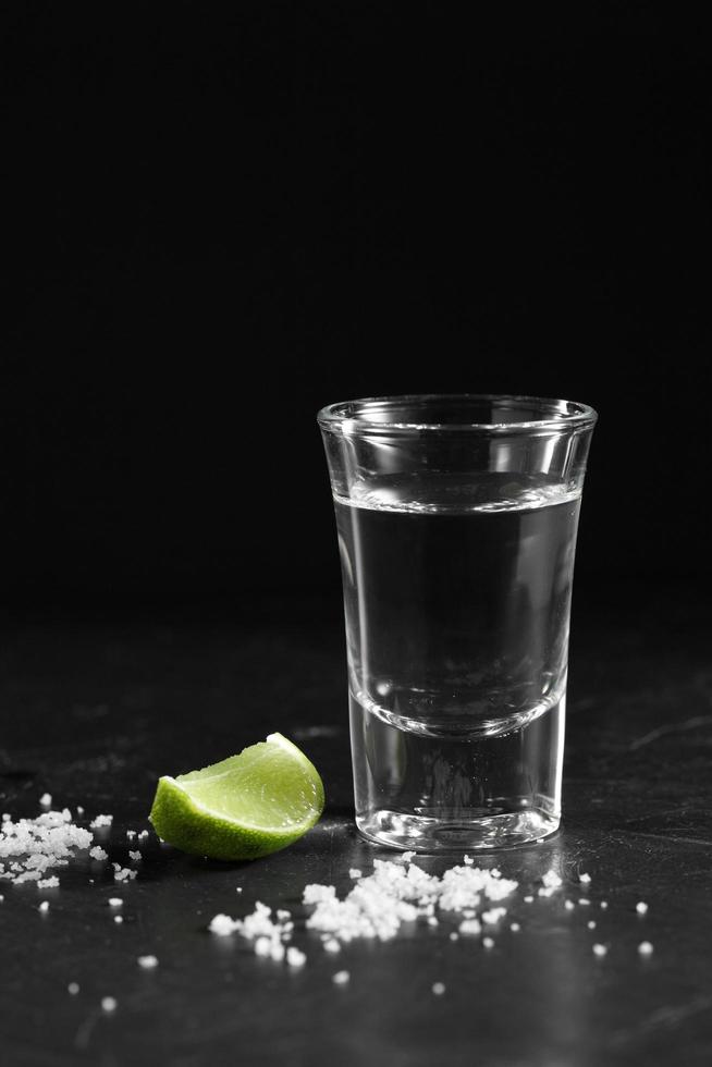 Close up Russian vodka with salt and lemon photo