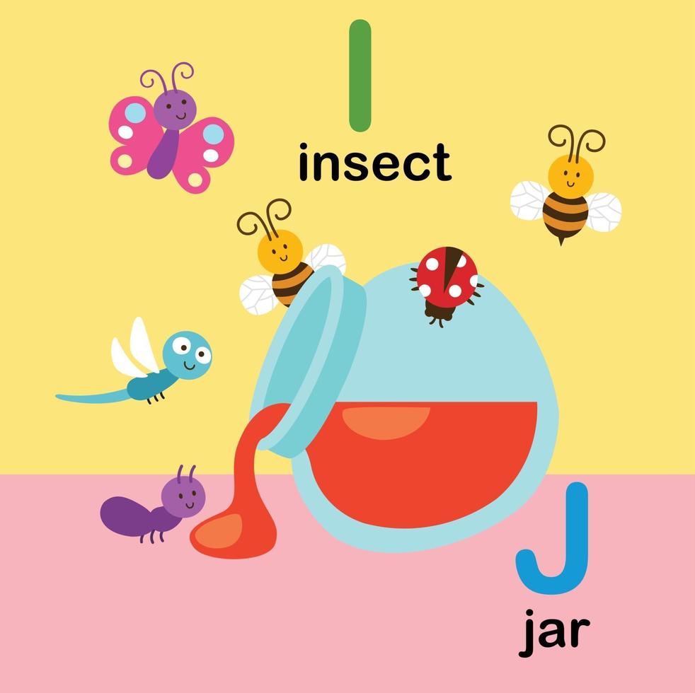 Alphabet Letter I-insect,J-jar,illustration vector