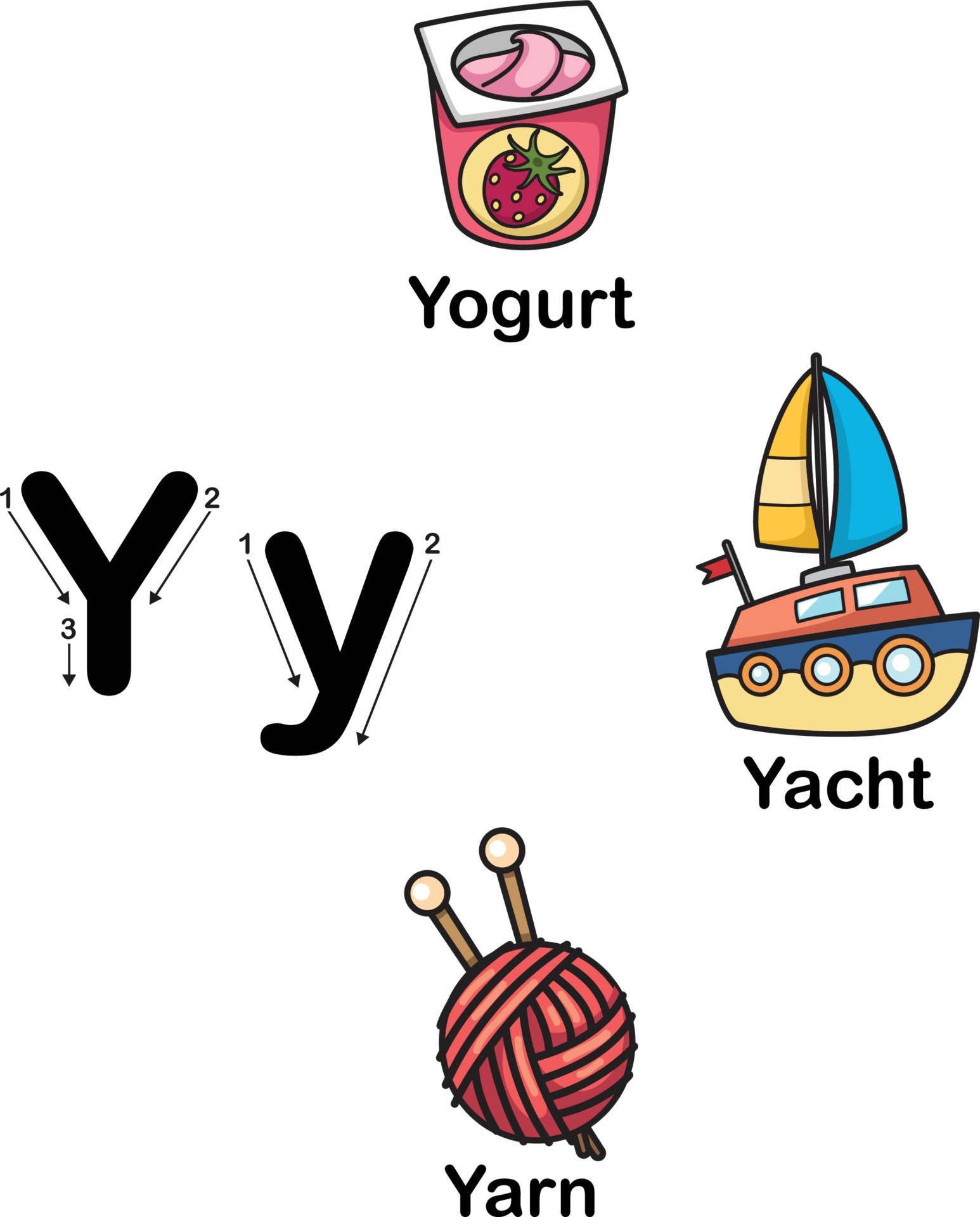 Alphabet Letter Y-yogurt,yacht,yarn illustration 3239303 Vector Art at ...