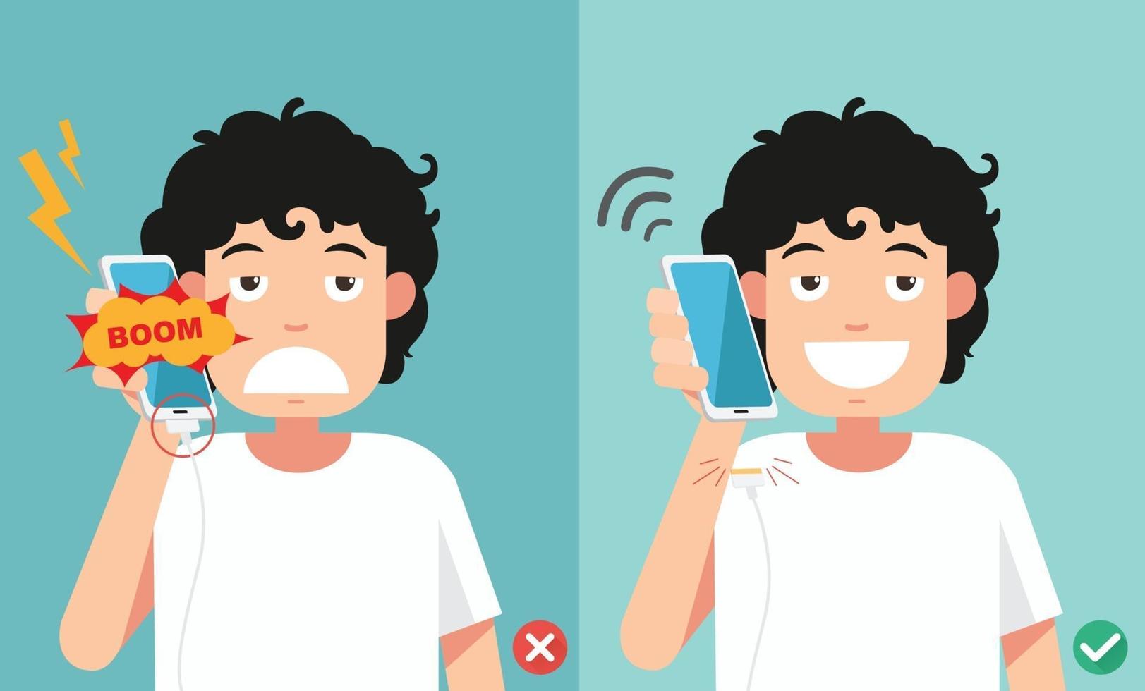 Do not phone call in charging battery illustration. vector