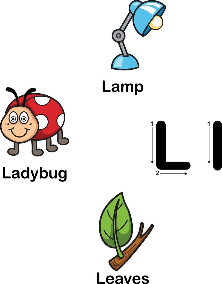 Alphabet Letter L-lamp,ladybug,leaves  illustration vector