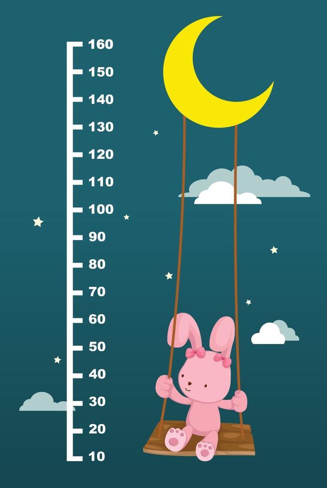 Meter wall with rabbit on swing hanging.illustration. vector