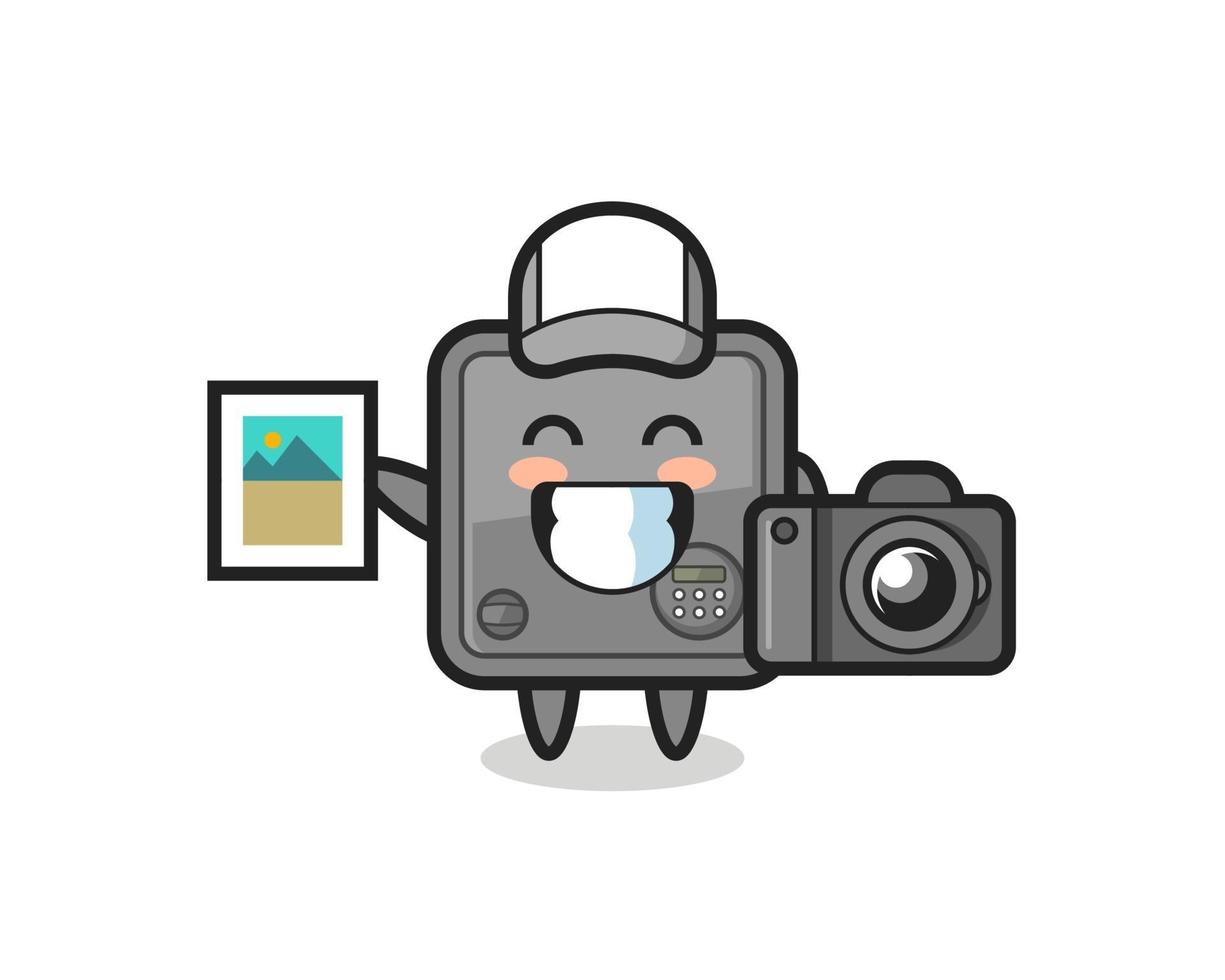 Ilustración de personaje de caja fuerte como fotógrafo. vector