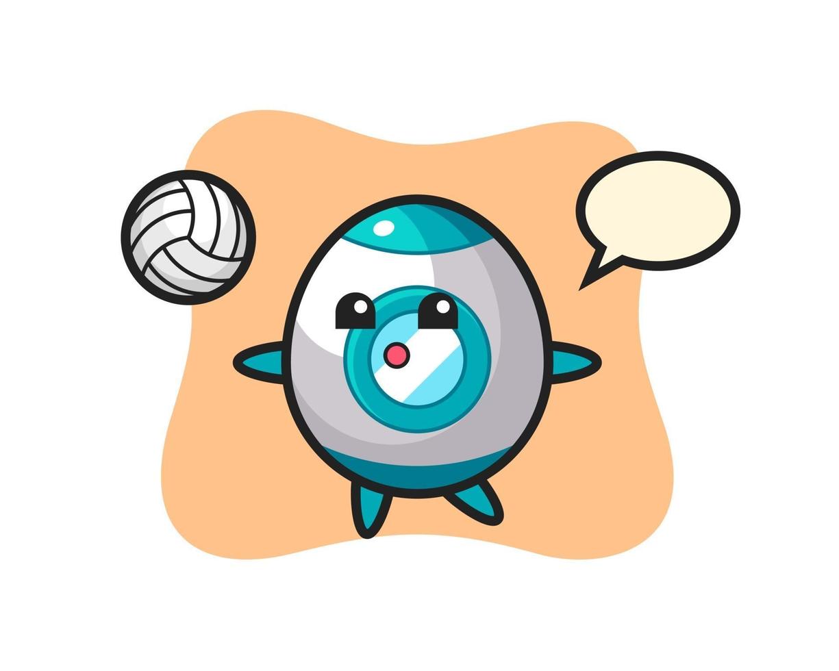 personaje de dibujos animados de cohete está jugando voleibol vector