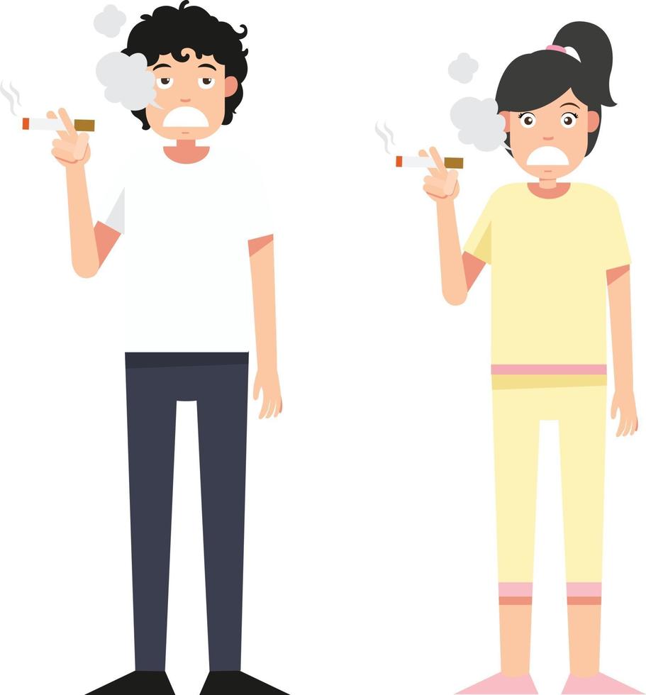 woman and man smoking a cigarette on white background vector