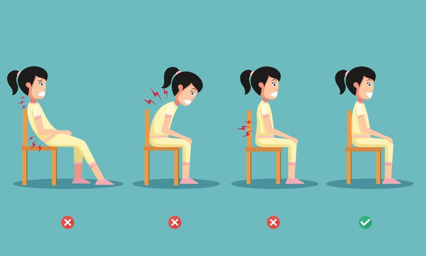 wrong and right ways positions for sitting,illustration, vector