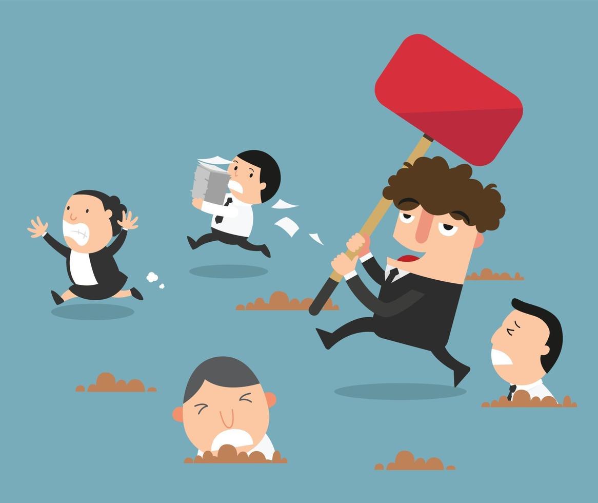 The employees running away from their bad boss.illustration vector