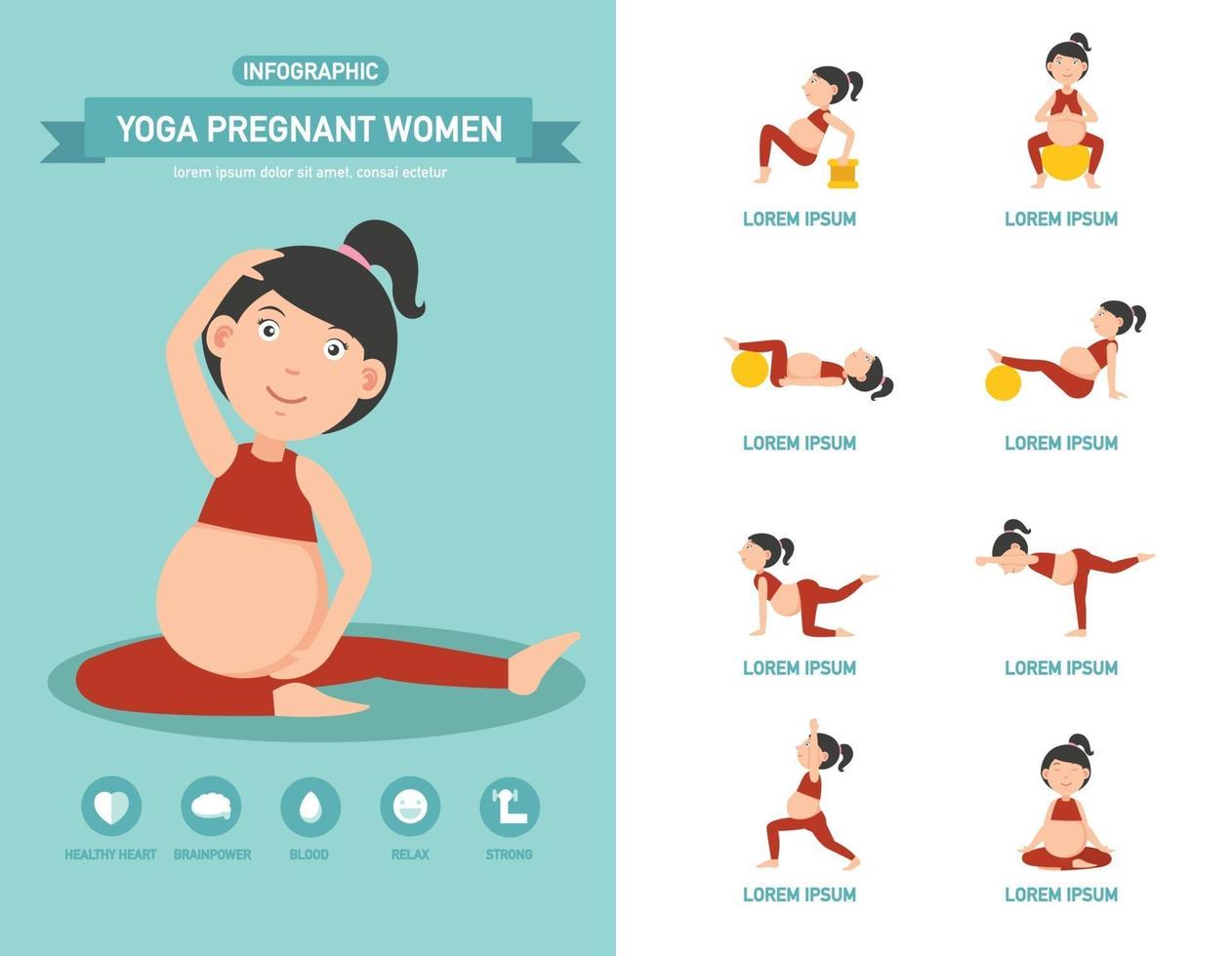 Yoga pregnant women healthcare infographics. illustration. vector