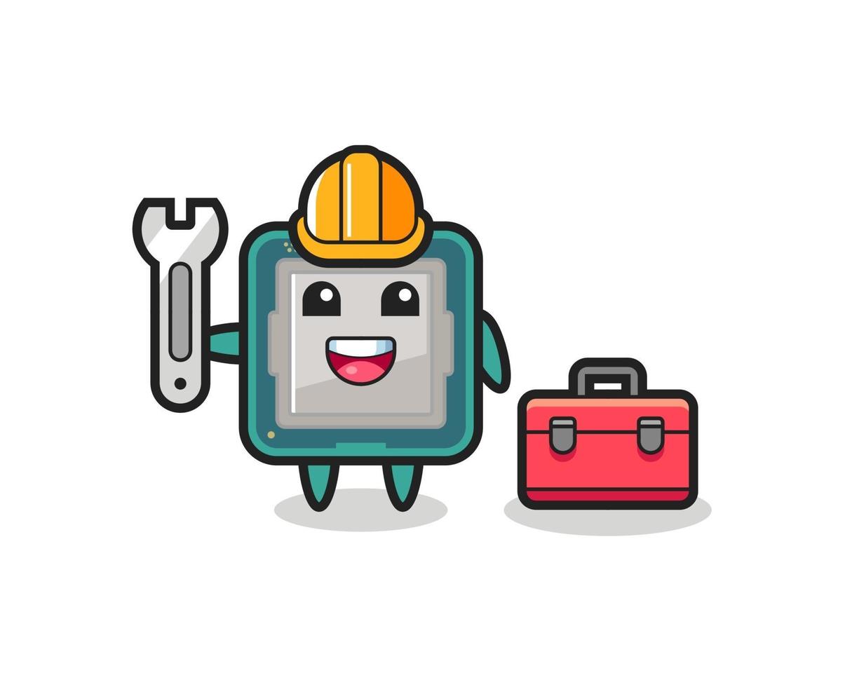 Mascot cartoon of processor as a mechanic vector