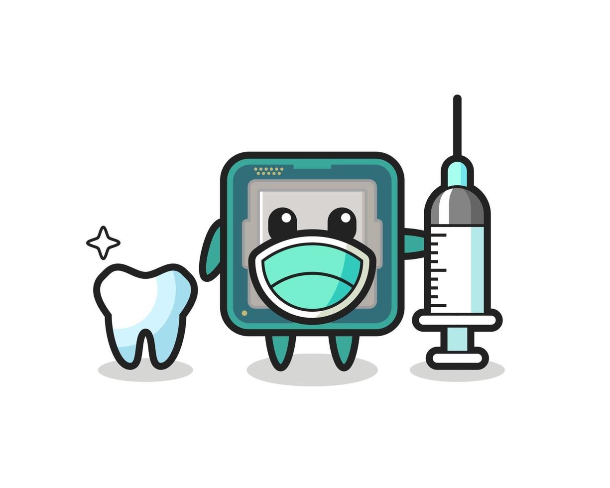 Personaje de mascota del procesador como dentista. vector