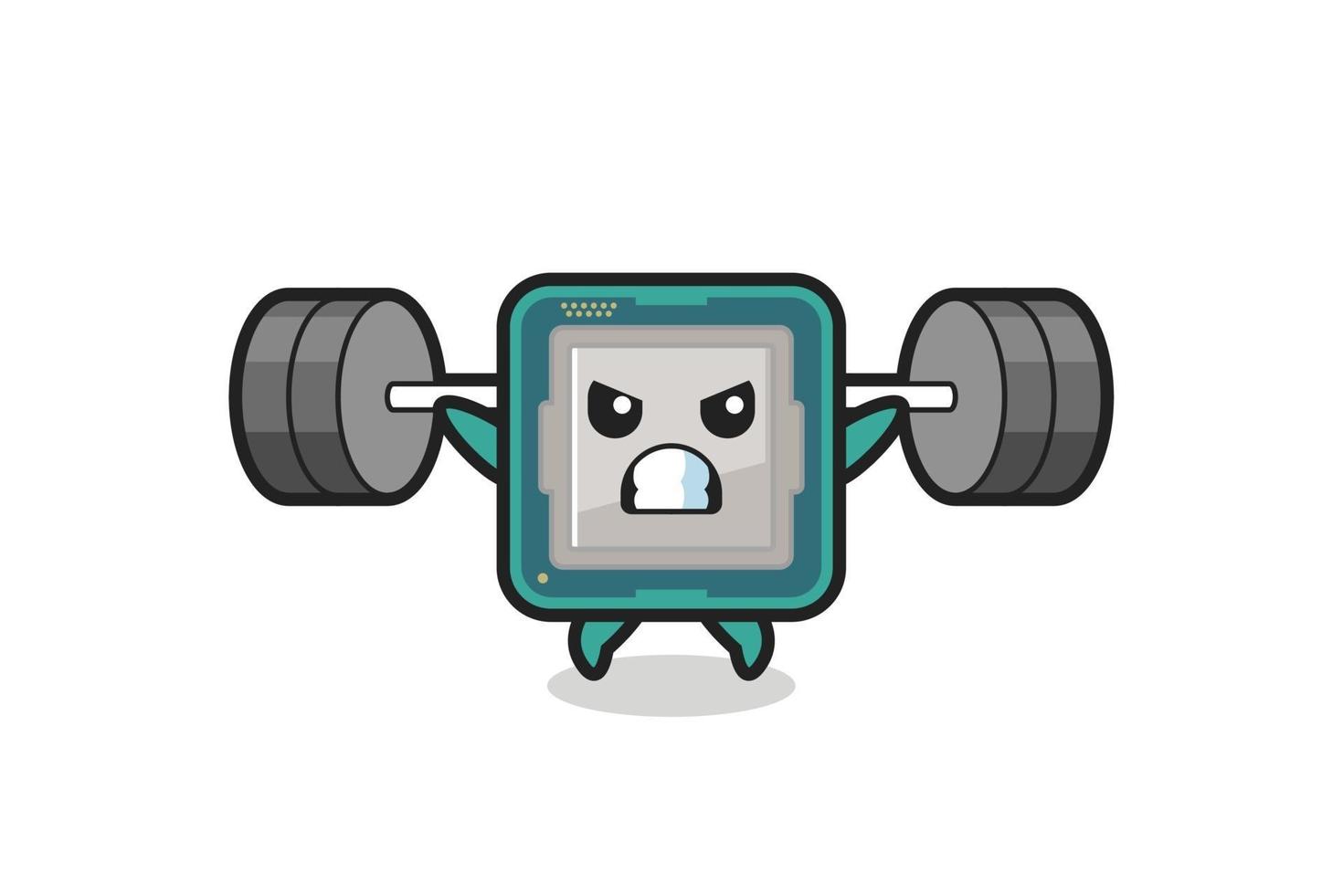 processor mascot cartoon with a barbell vector